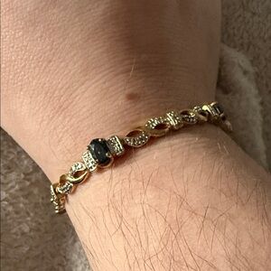 Genuine sapphire and diamond accent bracelet 14K gold over sterling silver